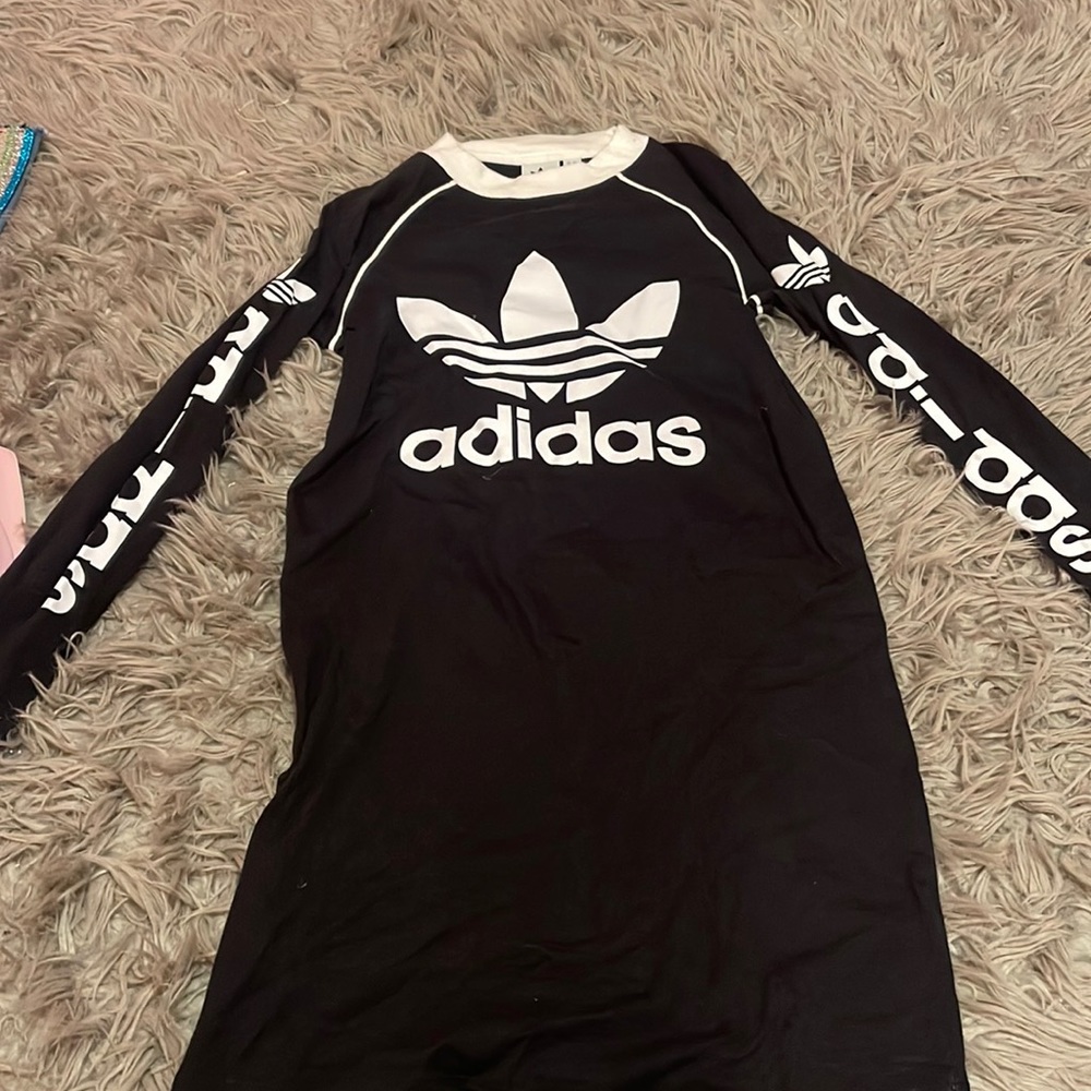 Adidas all black and white long sleeve dress